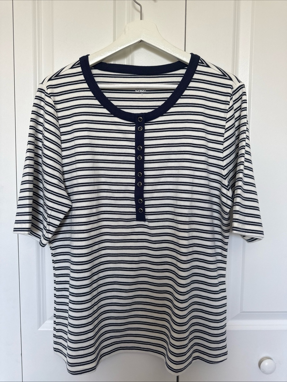 Lands End Womens Striped Ribbed Light Knit Shortsleeve Top Timeless Quiet Luxury